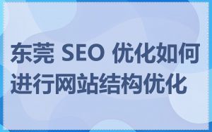 东莞 SEO 优化如何进行网站结构优化