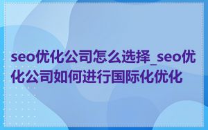 seo优化公司怎么选择_seo优化公司如何进行国际化优化