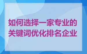 如何选择一家专业的关键词优化排名企业